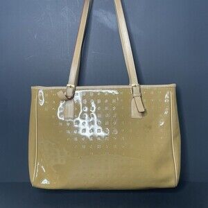 ARCADIA Patent Leather Tote Italian Made Tan Embossed Shoulder Bag Large Casual